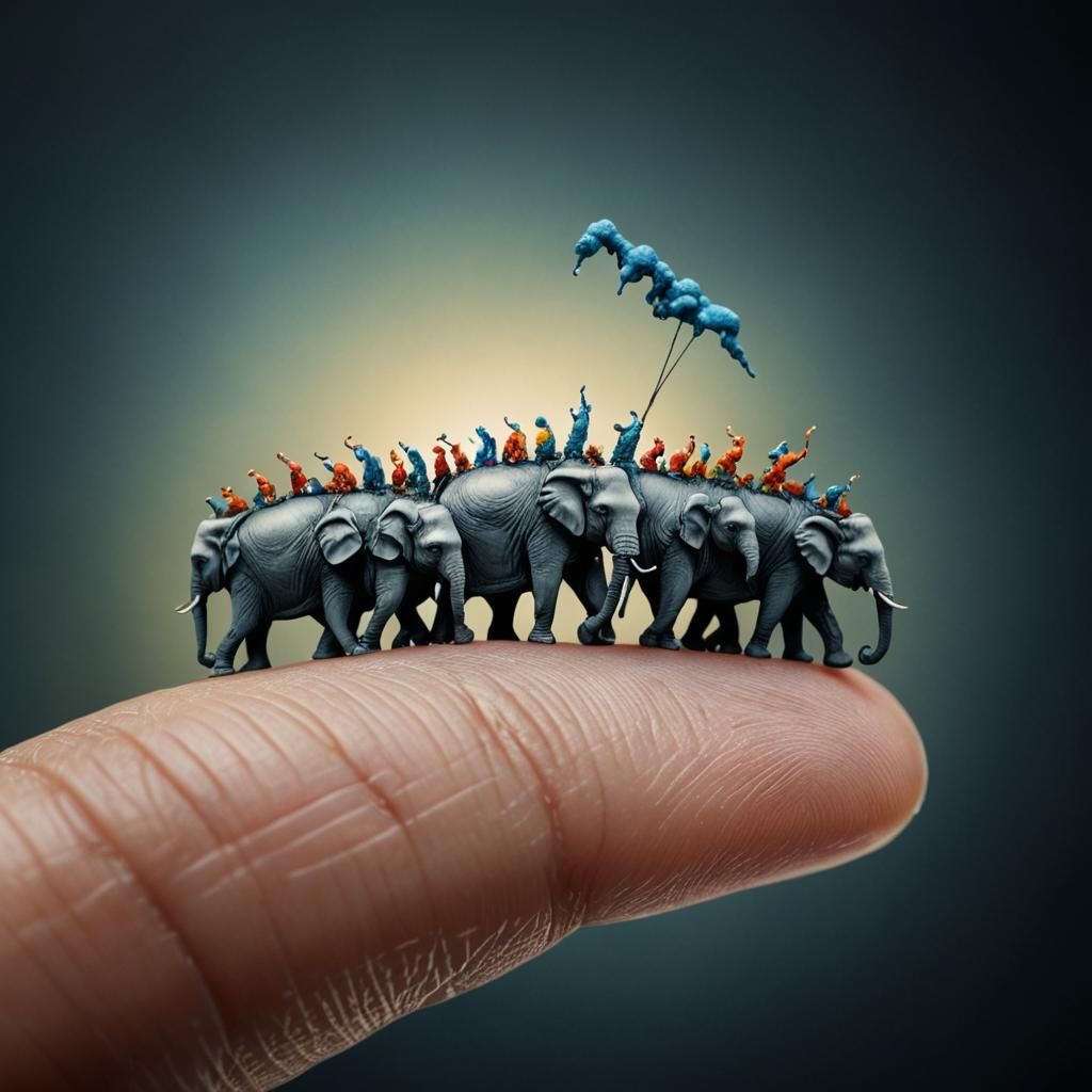 Macro Photography of Tiny Elephant March on Finger
