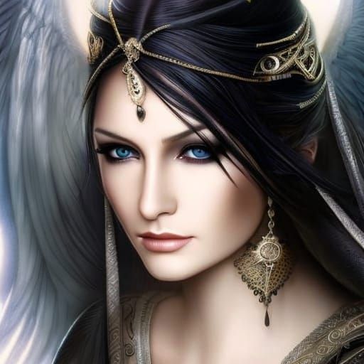 Majestic Angel with White Wings in Dark Fantasy Style