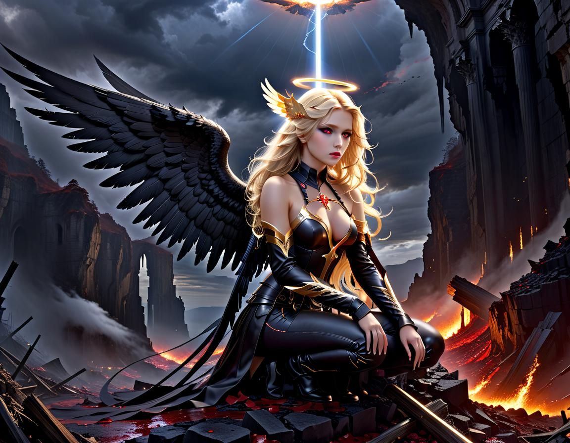 Mournful Angel in a Dark Fantasy Landscape