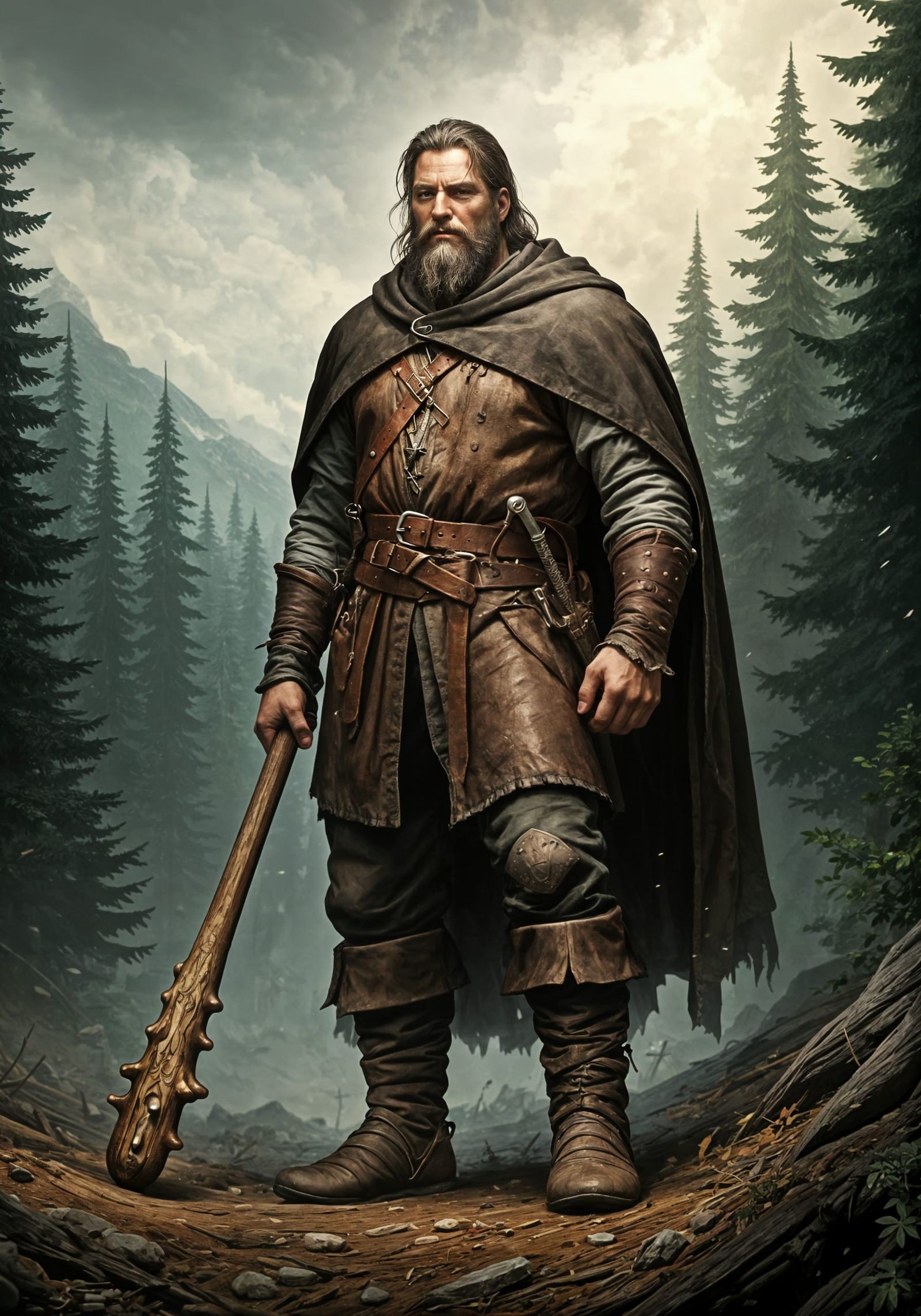 Medieval Ruffian Highwayman with Club in Forest