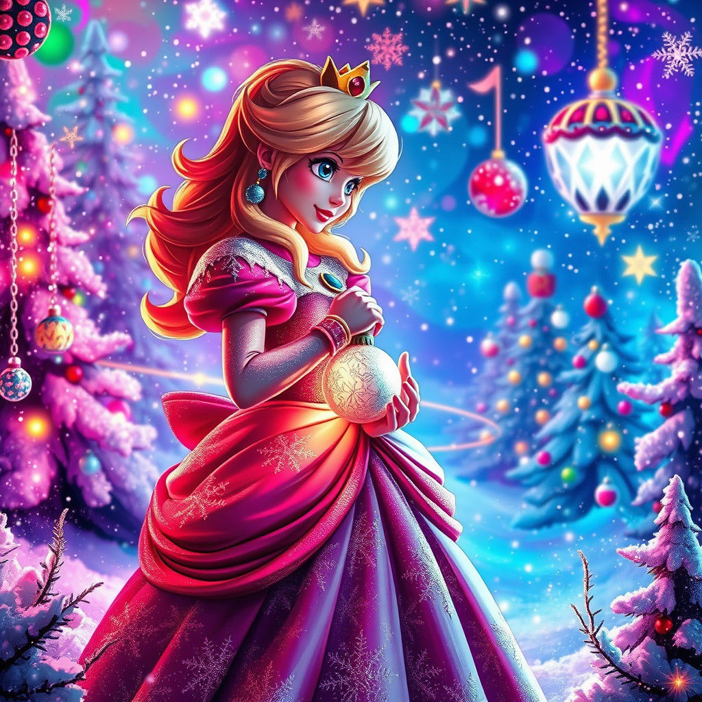 Princess Peach in Snow Kingdom: Cyberpunk Graffiti Art