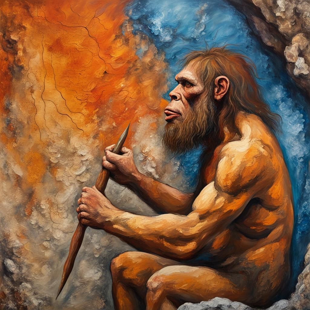 Abstract Neanderthal Cave Painting with Fine Details