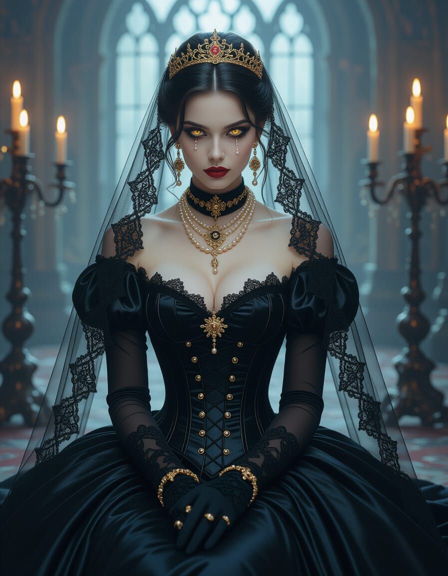 Gothic Vampire in Haunted Palace with Candlelight