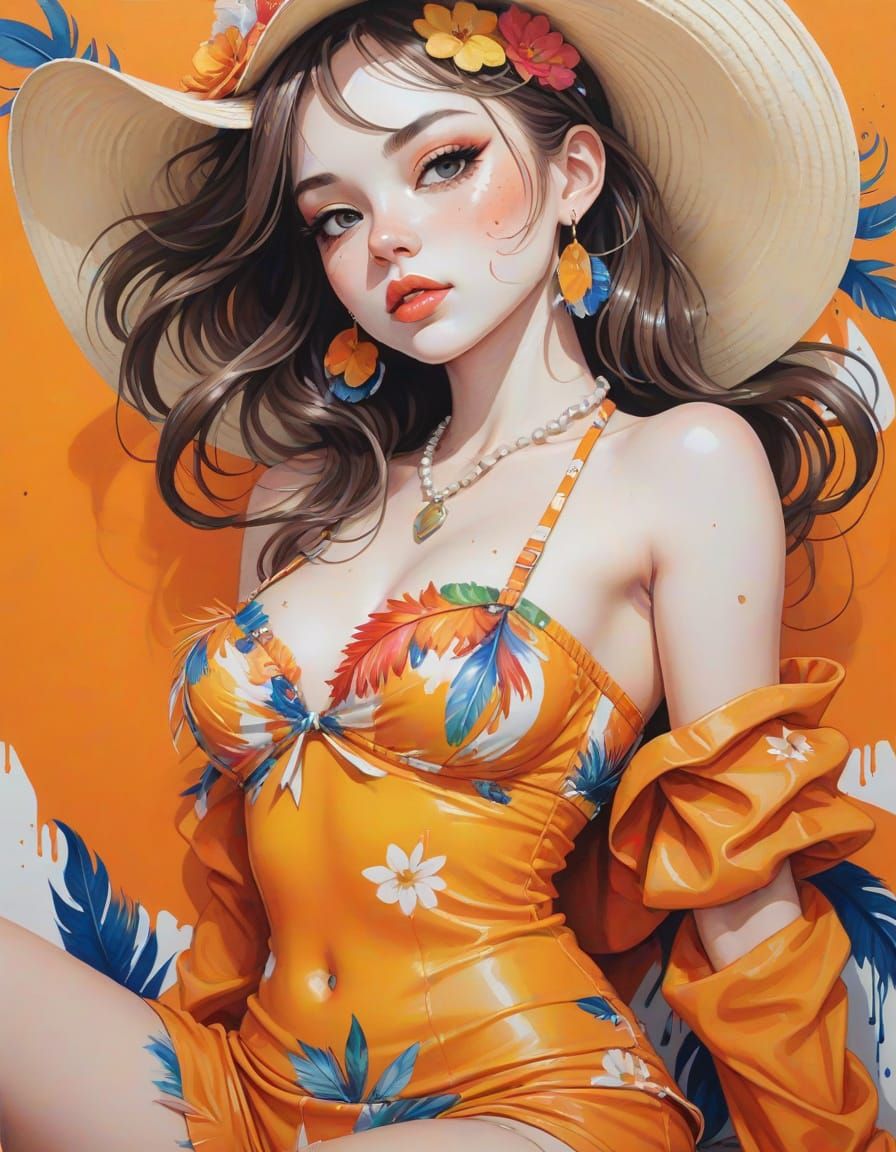 Chibi Summer Goddess in Vibrant Attire