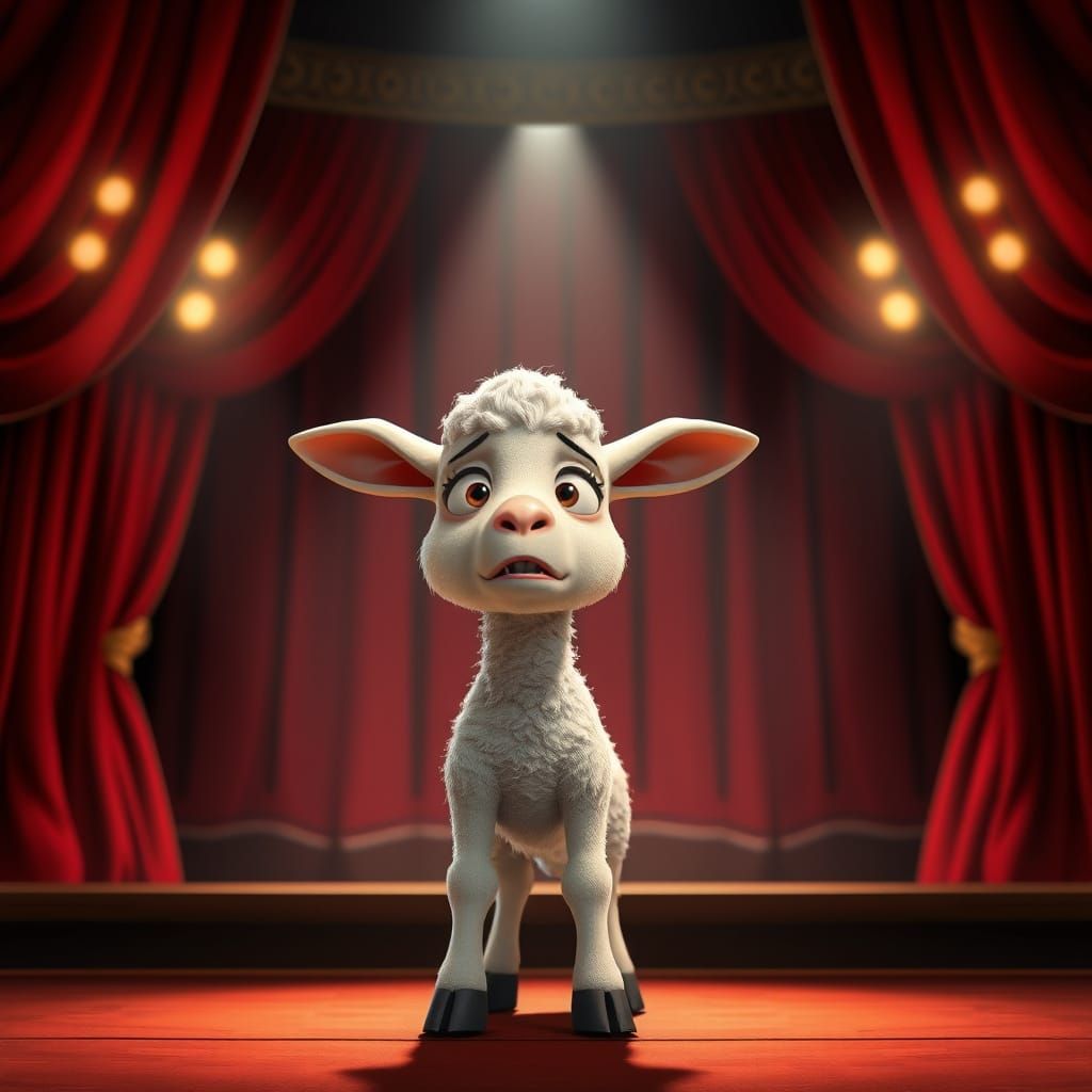 Frightened Lamb's Debut: A Cartoon-Realistic 3D Render