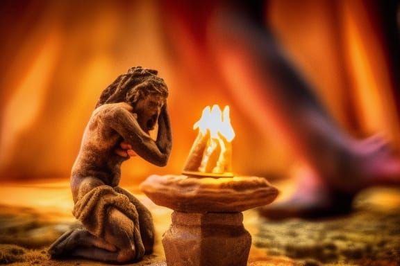 Praying to a demon on an altar made out of mud