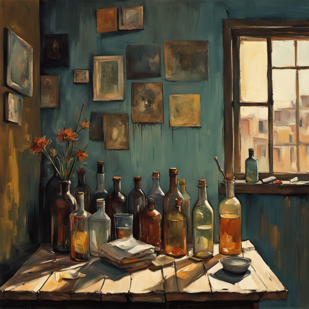 Fauvist Counter Scene with Spider Web Shadows