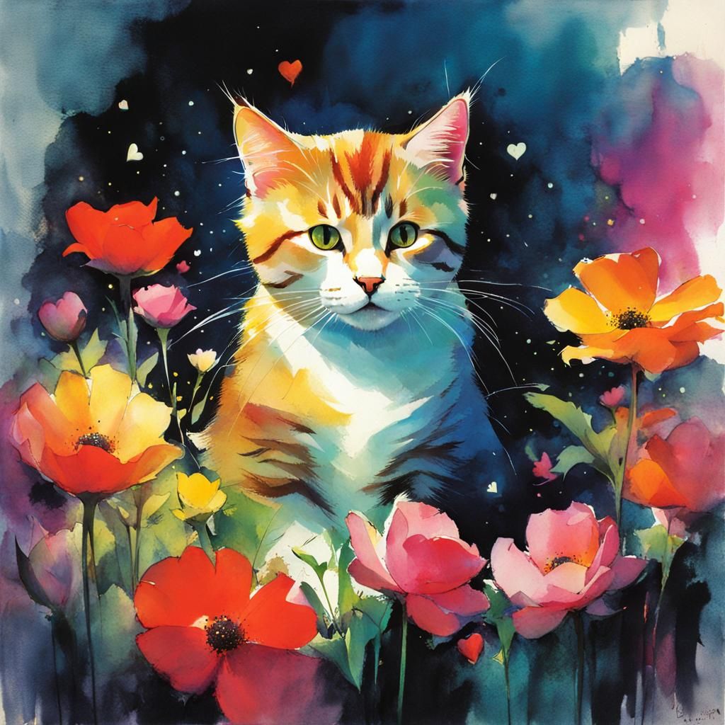 Cat on Pillow in Sienkiewicz Comic Style