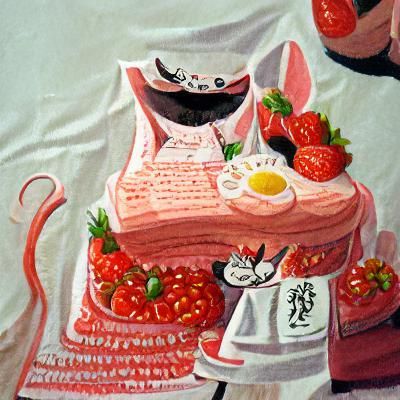 Cartoon Black Cat Decorating Strawberry Cake