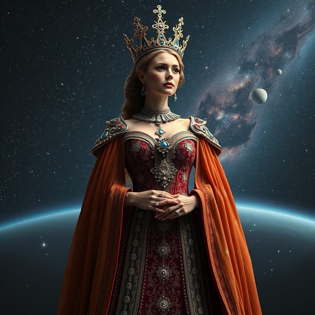 Regal Queen in Stunning Galaxy Landscape