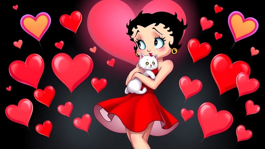 Betty Boop surrounded by Rainbow Hearts
