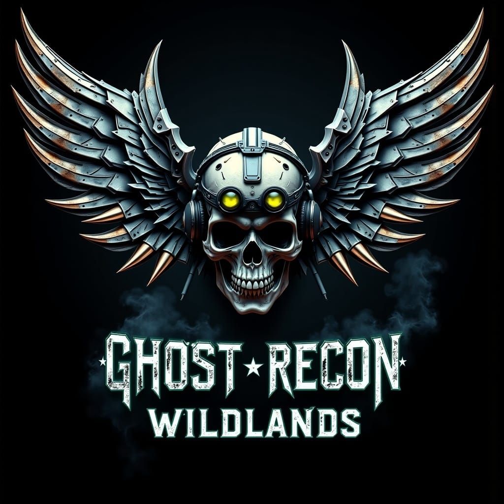 Menacing Skull with Military Helmet and Mechanical Wings