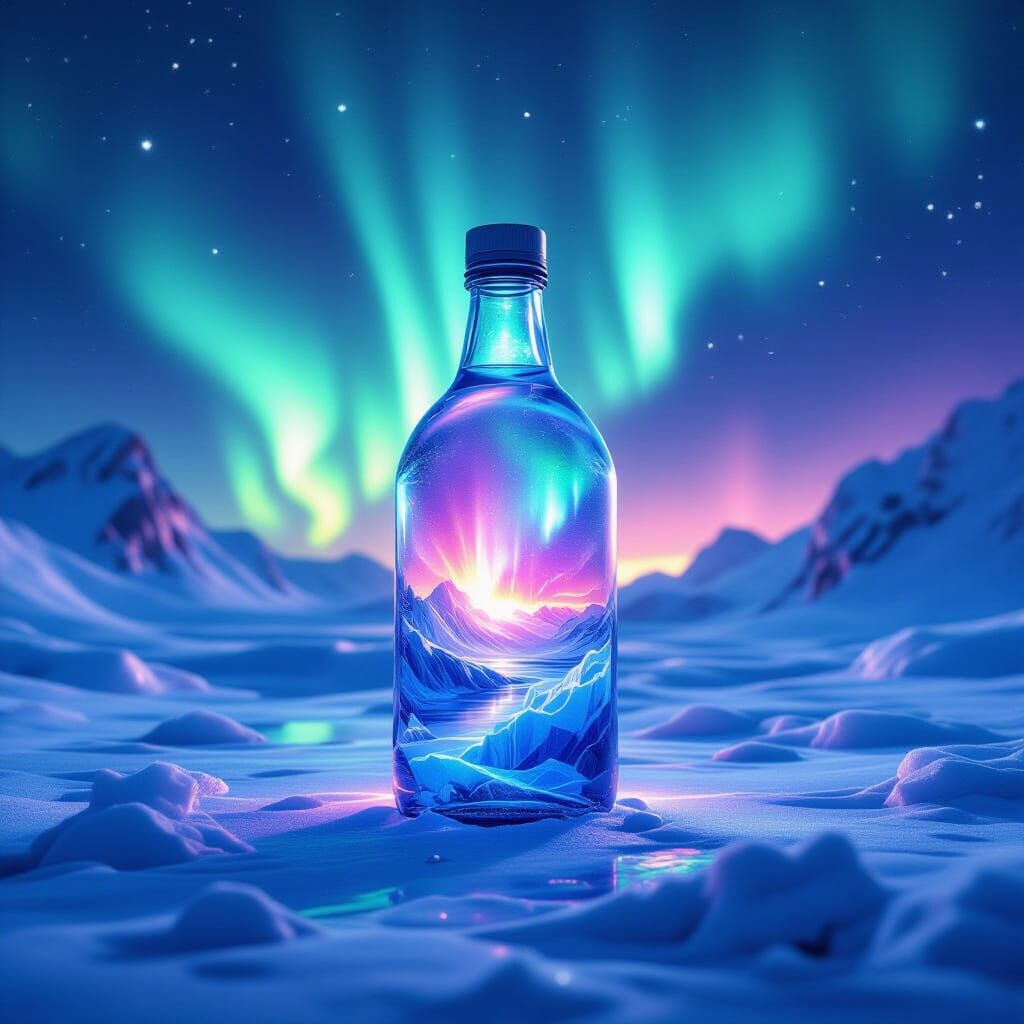 Frozen Tundra in Fantasy Bottle, Dreamlike Style