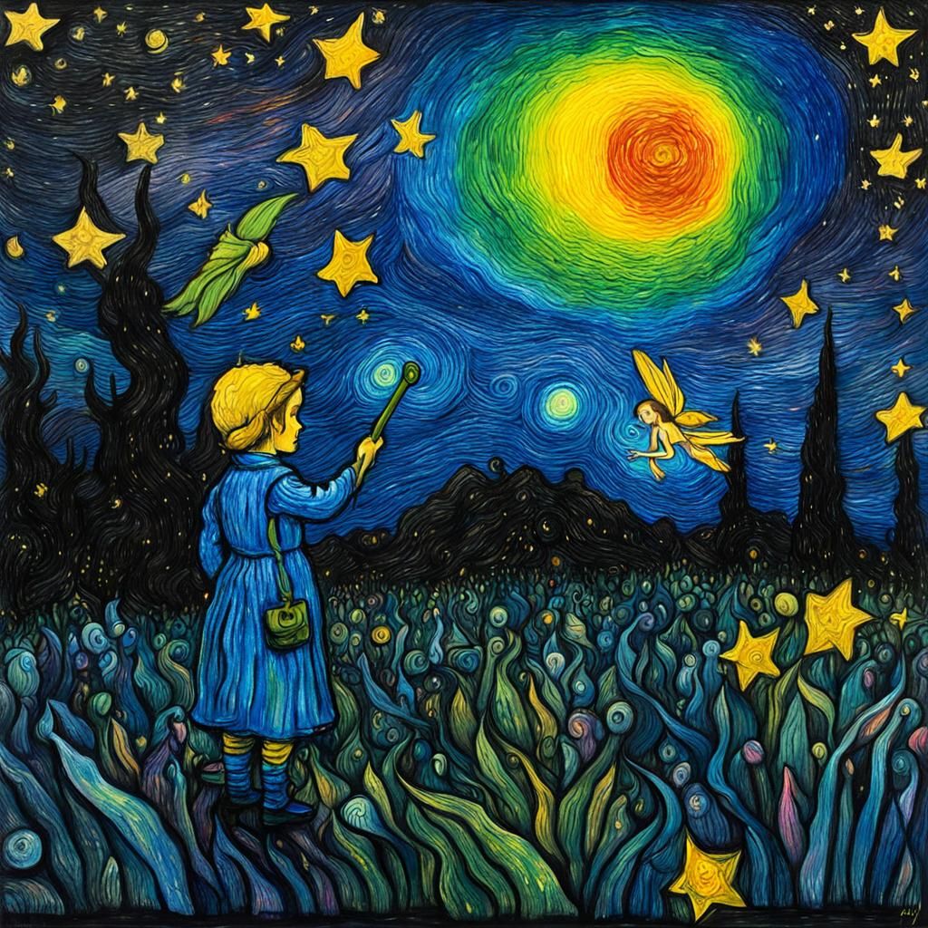 Whimsical Fairy Gathering in Crayon Style