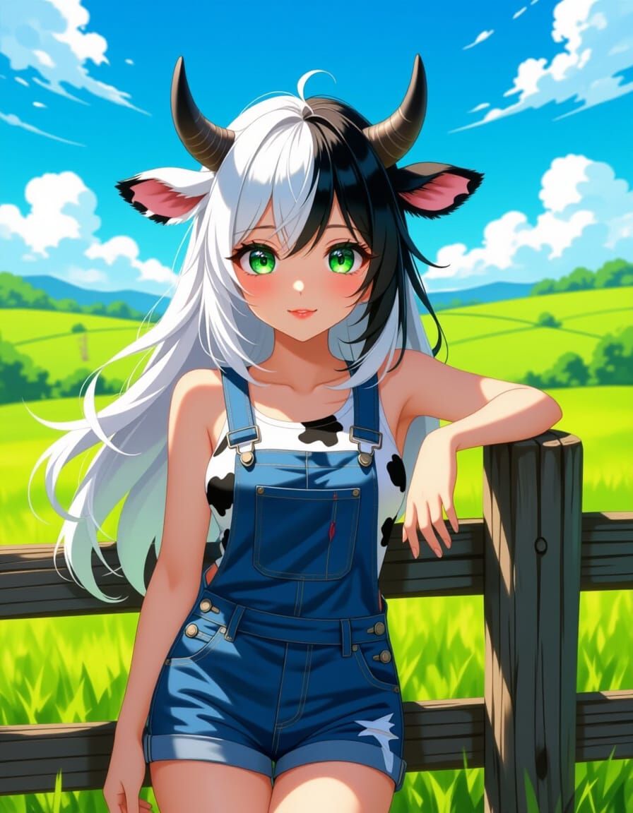 Anime Cowgirl Portrait in Sun-Drenched Pasture