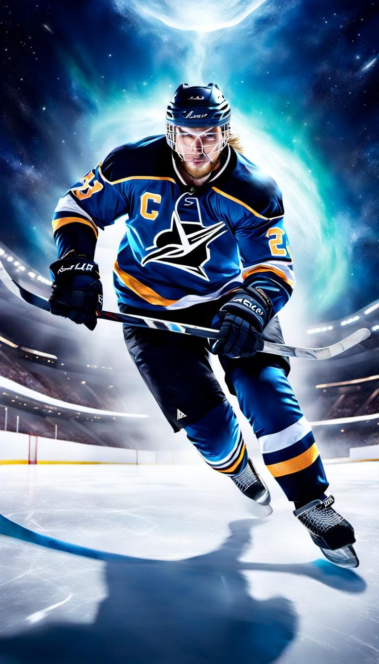 Ice Hockey Player Under Aurora: Digital Painting