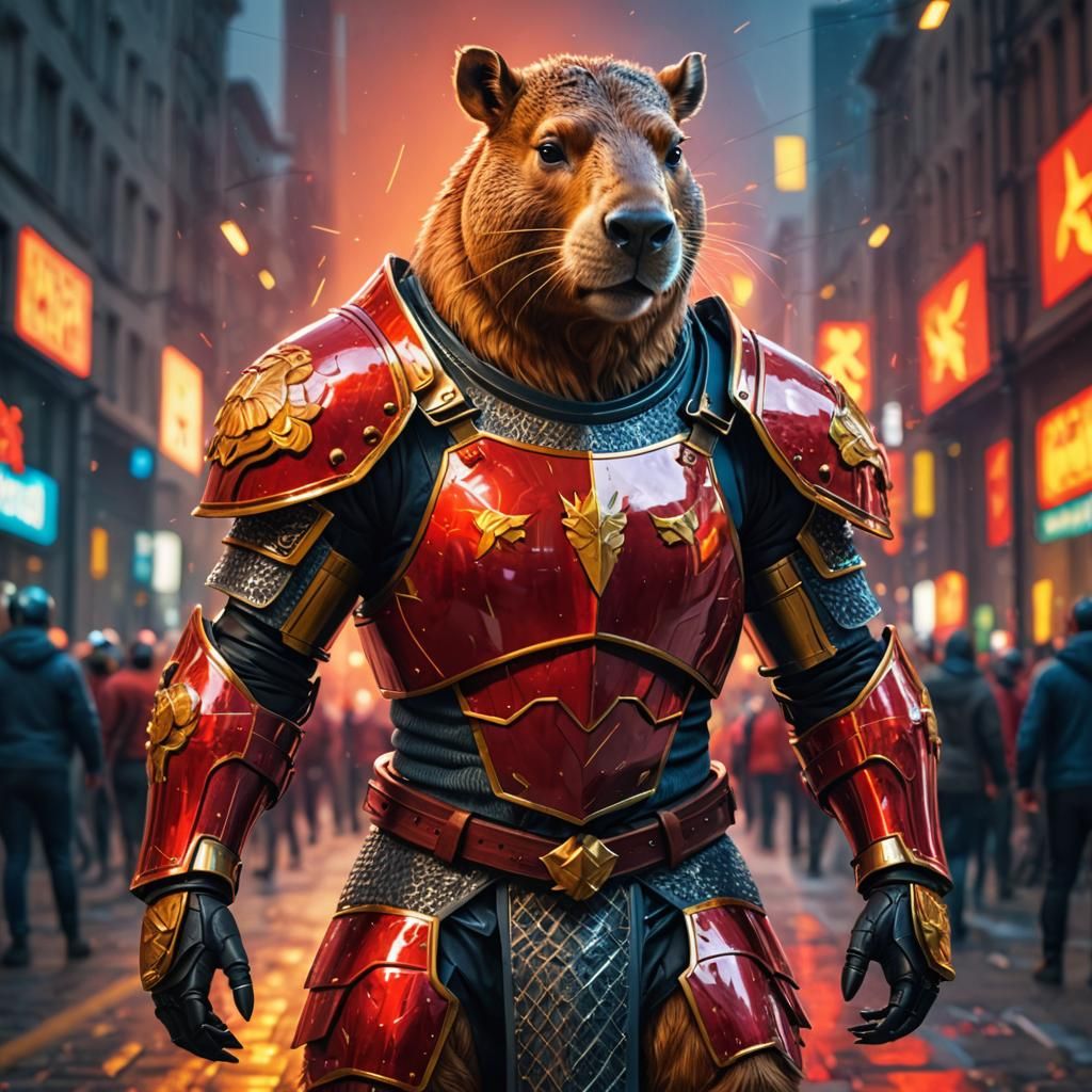 Communism Capybara Knight Double Exposure Portrait