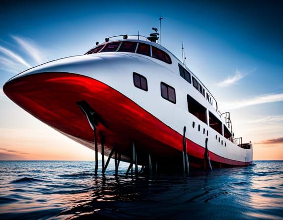 Stained Glass Submarine in Algae, Realistic Underwater Photo