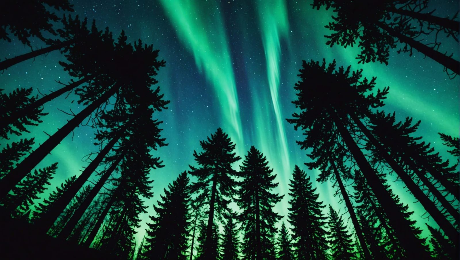 Aurora Borealis Forest Dreamscape in Double Exposure