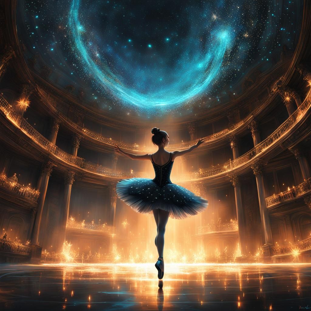 Bioluminescent Ballerina in Starry Ballroom