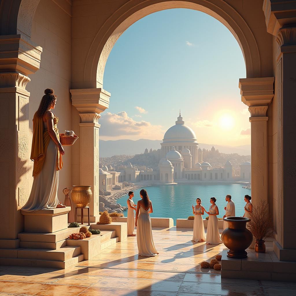 Carthaginian Temple Scene with Lunar Goddess Tanit