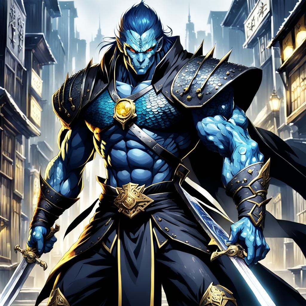 Lizardfolk Warrior with Sword in Anime Style