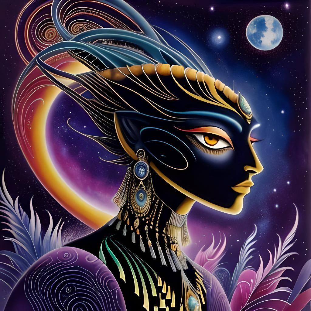 Floral Alien Galaxy Dance, Watercolor Style