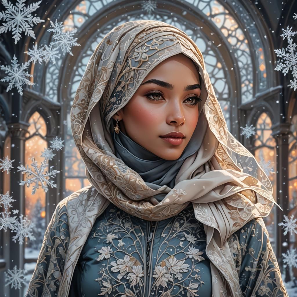 Winter Hijab Fashion Portrait in Icy Elegant Style