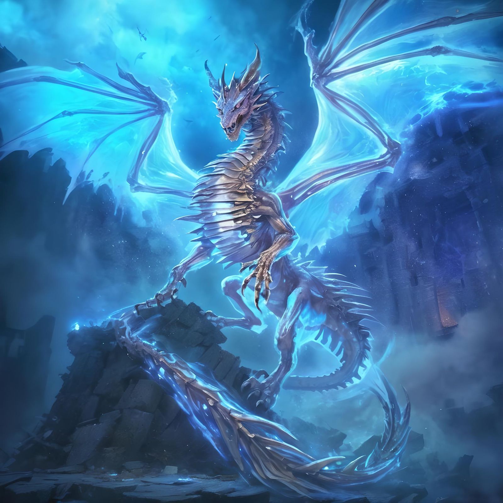 Ghost Dragon on Ruins in Anime Style
