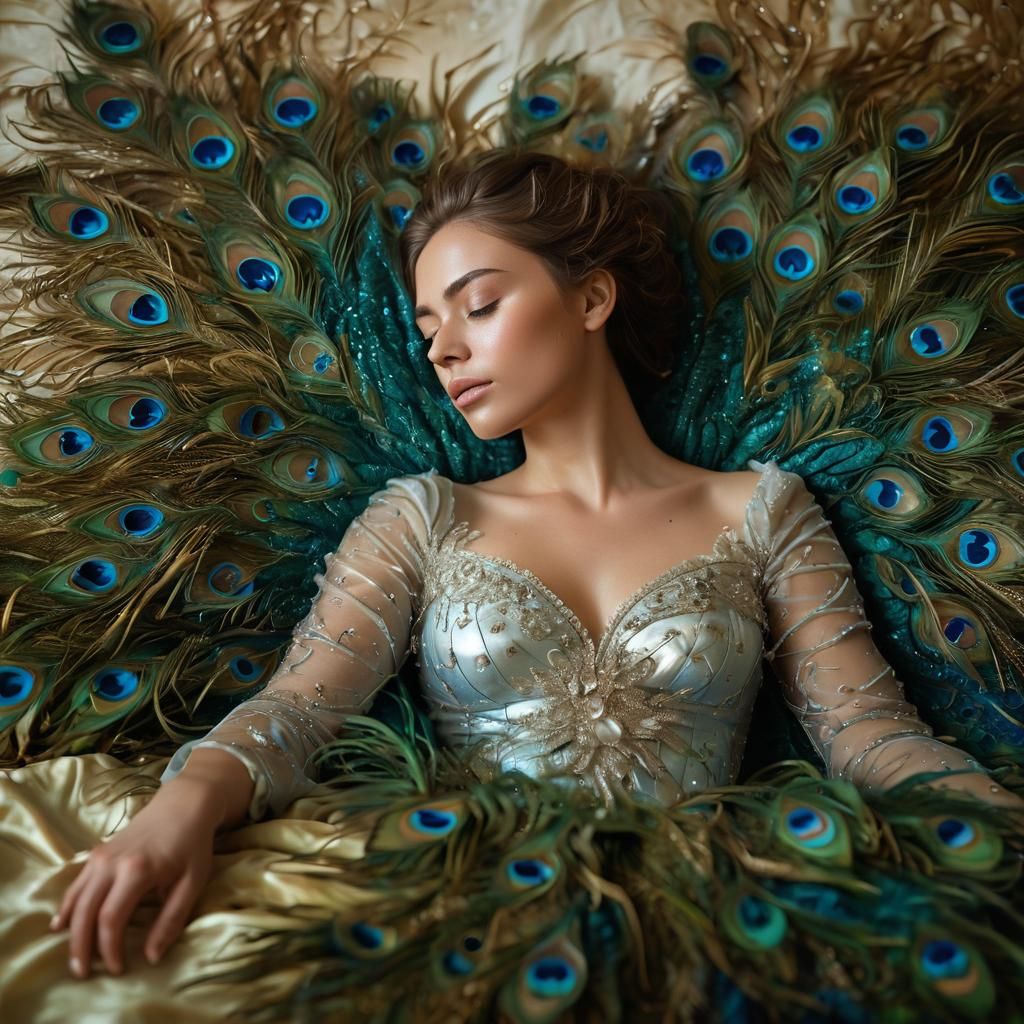 Ethereal Peacock Goddess in Surrealist Art