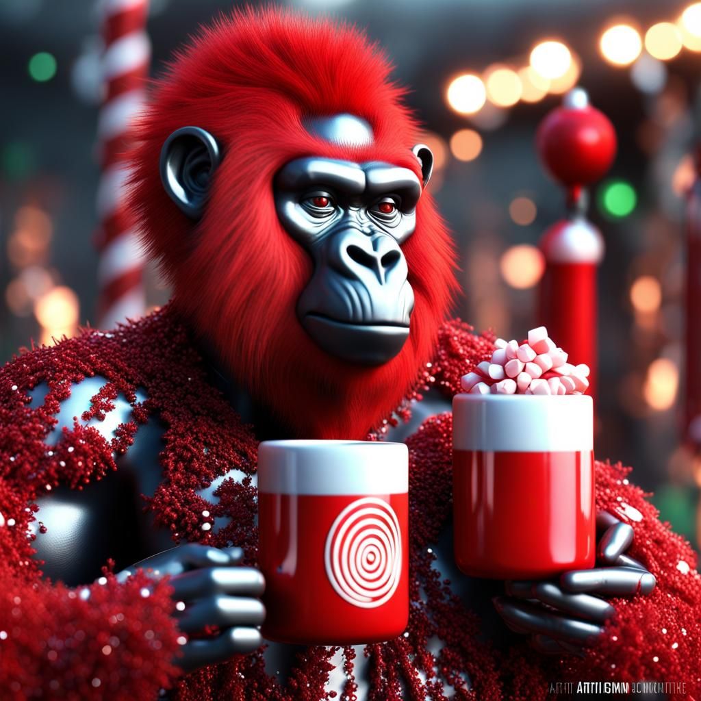 Futuristic Christmas Gorilla with Hot Chocolate