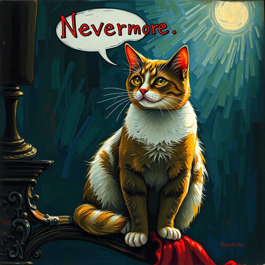 Mysterious Feline Prophet in Neo-Impressionist Style