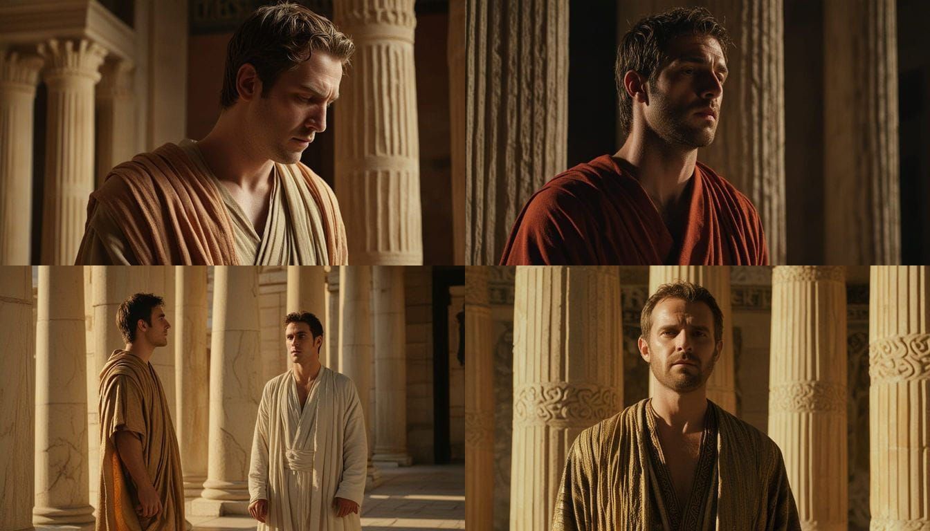 Man in Sewn-Shut Mouth at Greek Temple