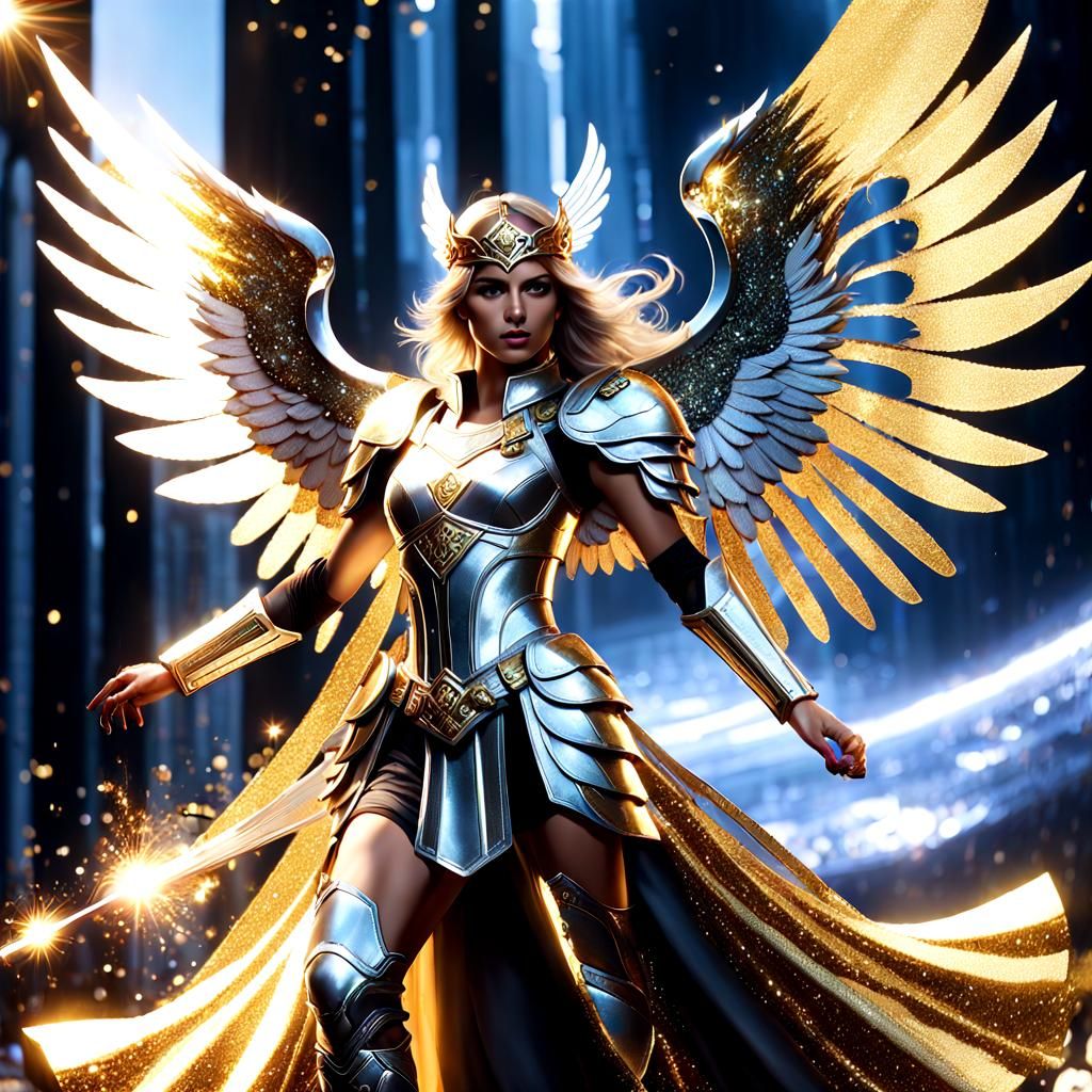 Shimmering Archangel Princess on a Magical Battlefield