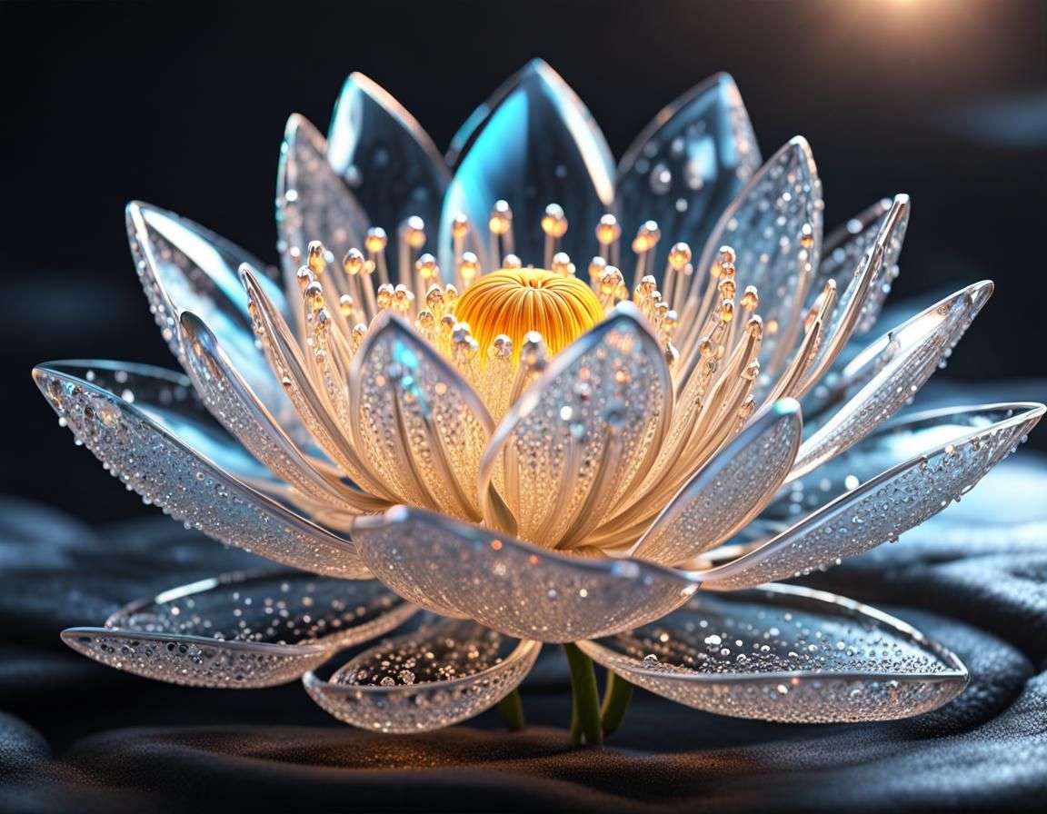 Crystal Lotus Flower with Luminous Dew Drops