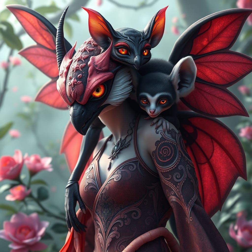 Mystical Creature Fusion in 3D Anime Art