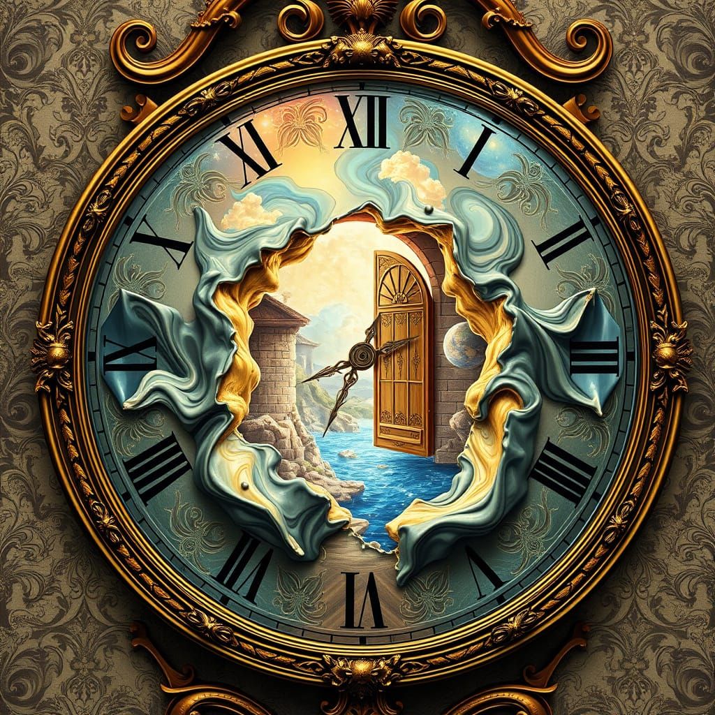 Surreal Victorian Clock Transforms into Cosmic Portal