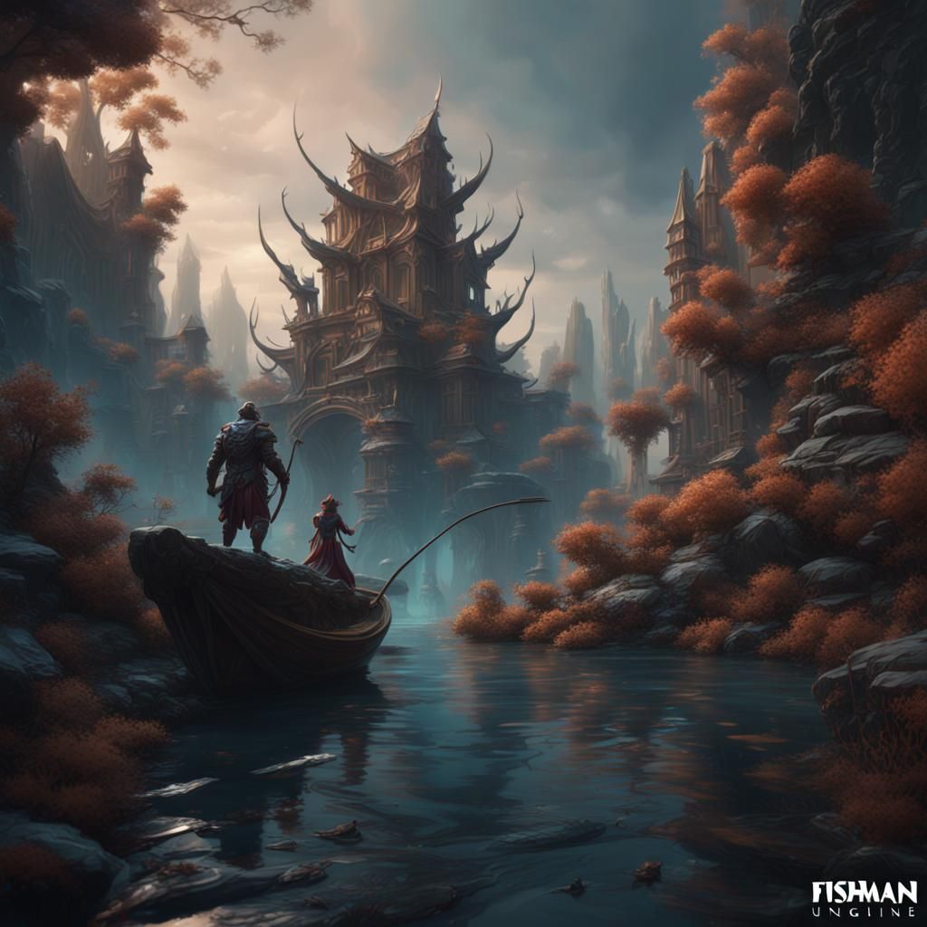 Detailed Fishman Matte Painting in Deep Color