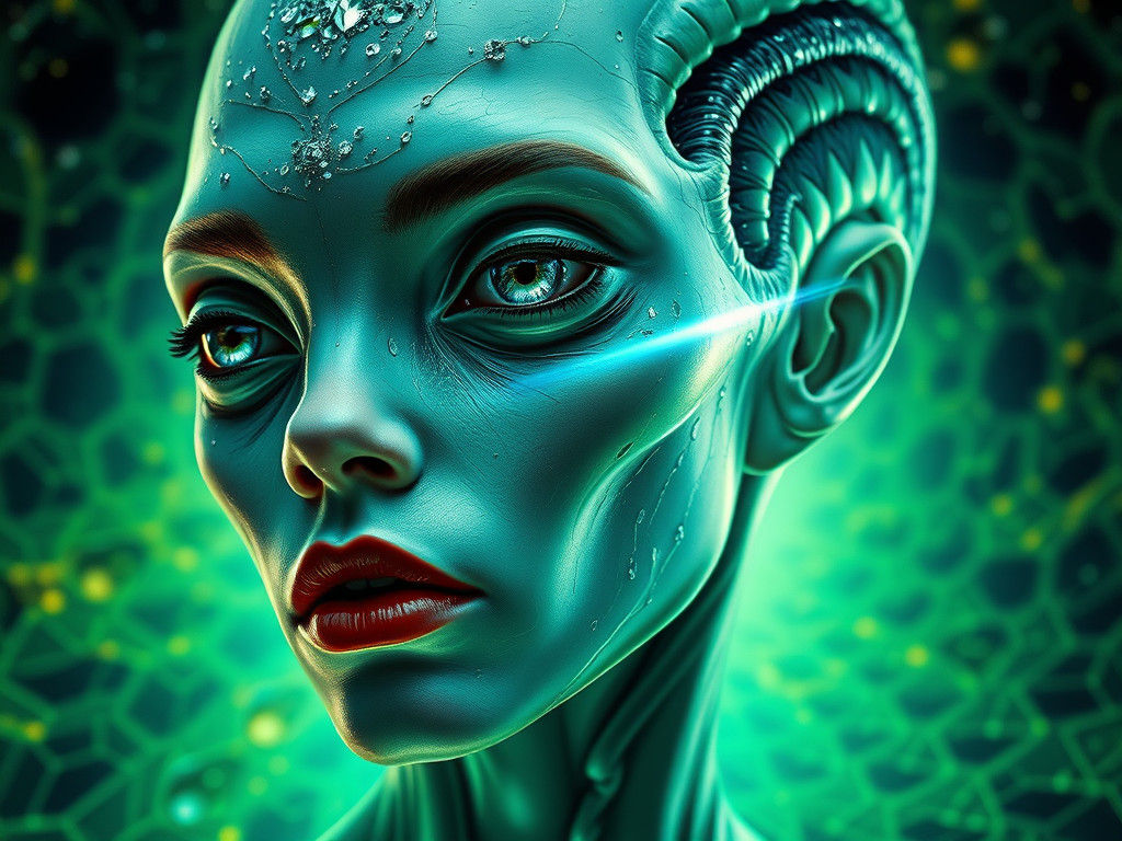 Ethereal Alien Goddess with Swarovski Crystals in Vibrant Li...