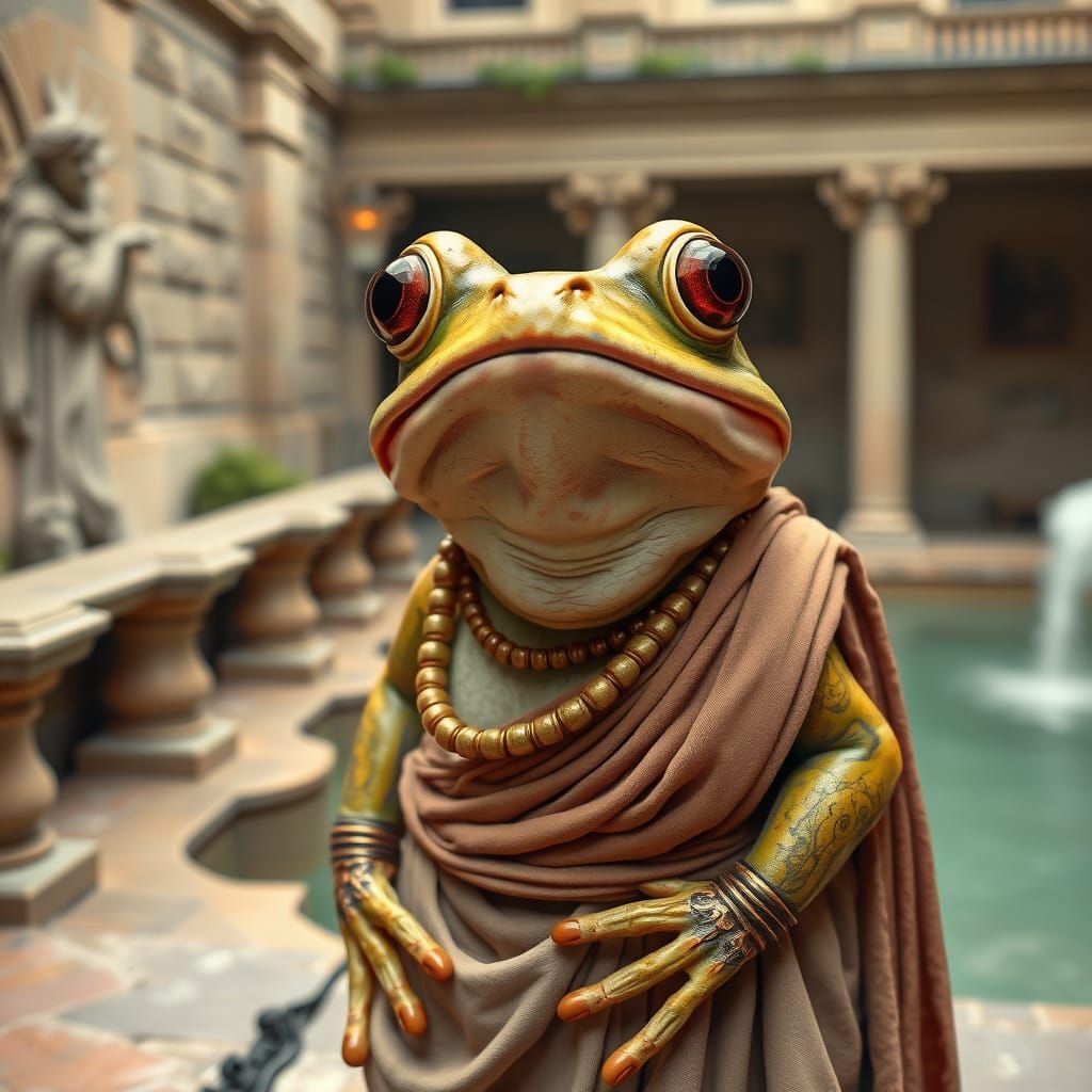 Frog in Toga at Roman Baths, Fantasy Art
