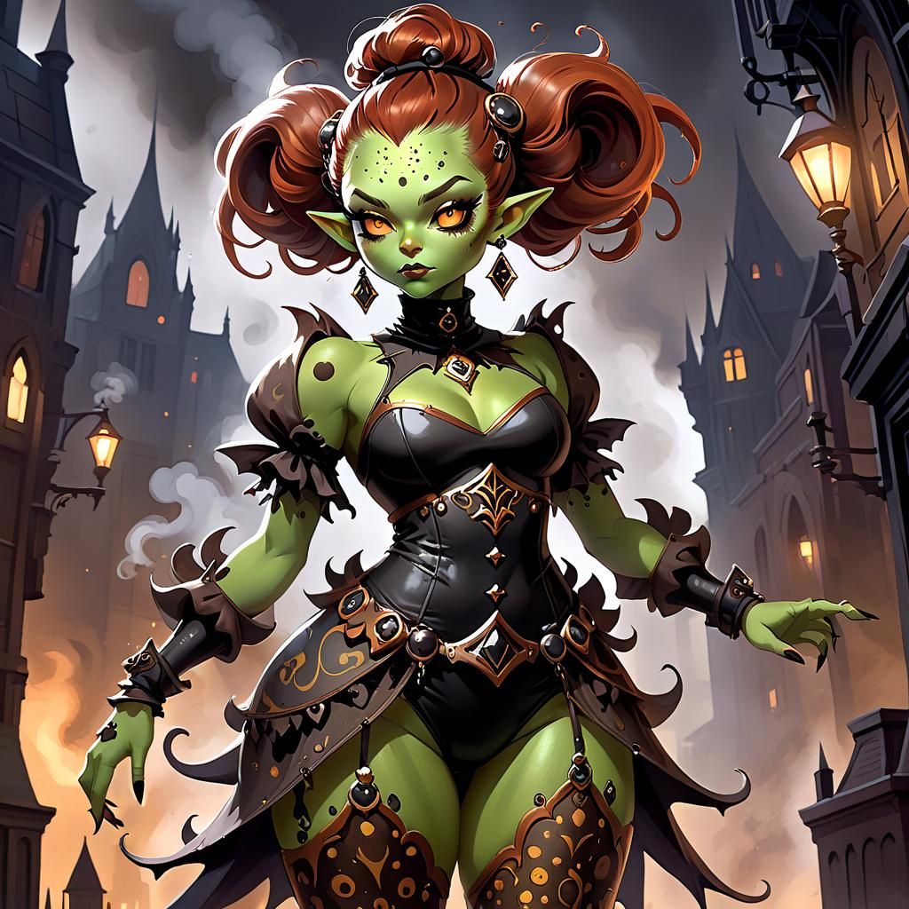 Voluptuous Goblin Bombshell in Urban-Gothic Style