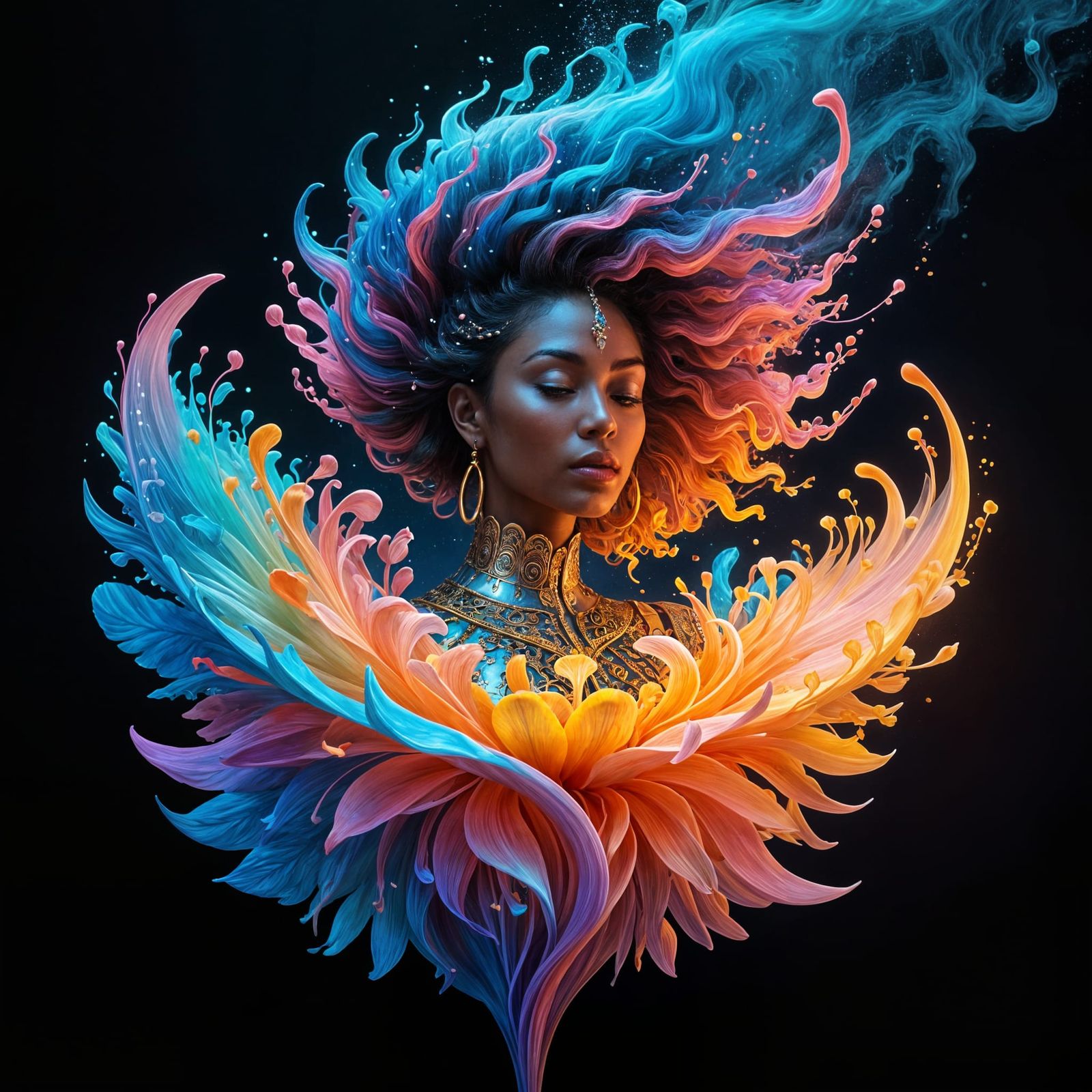 Abstract Indian-African Woman in Ornate Armor