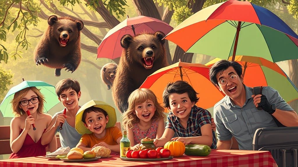 Drop Bears Attack BBQ Picnic in Comic Style