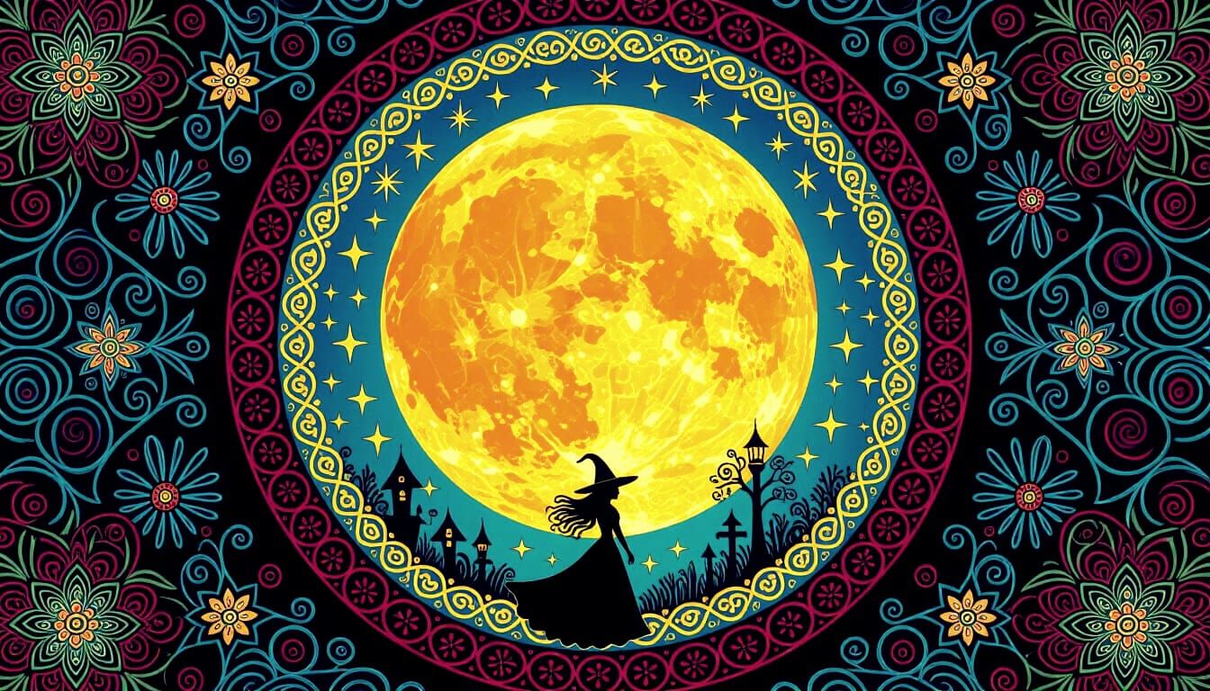 Enchanting Harvest Moon Portal in Zentangle Style