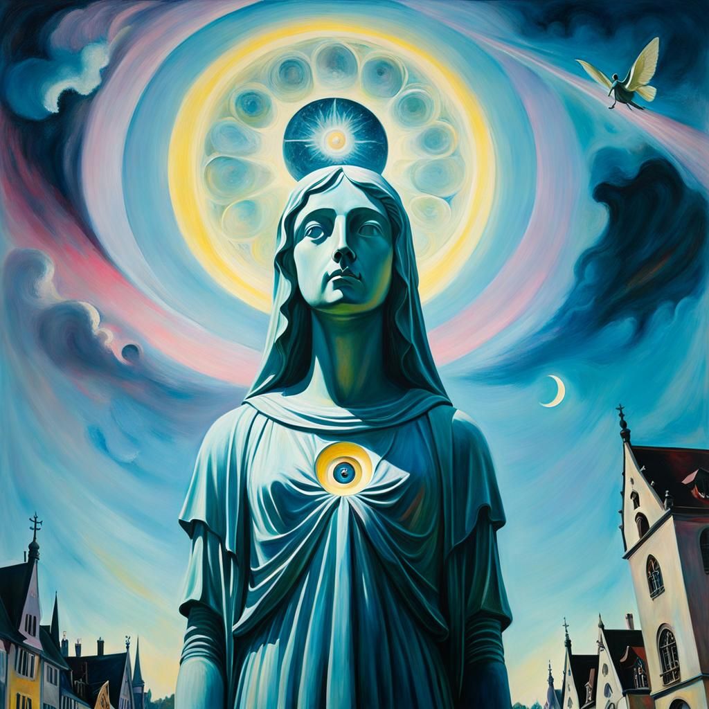 Ethereal Statue in Pastel Acrylic Painting