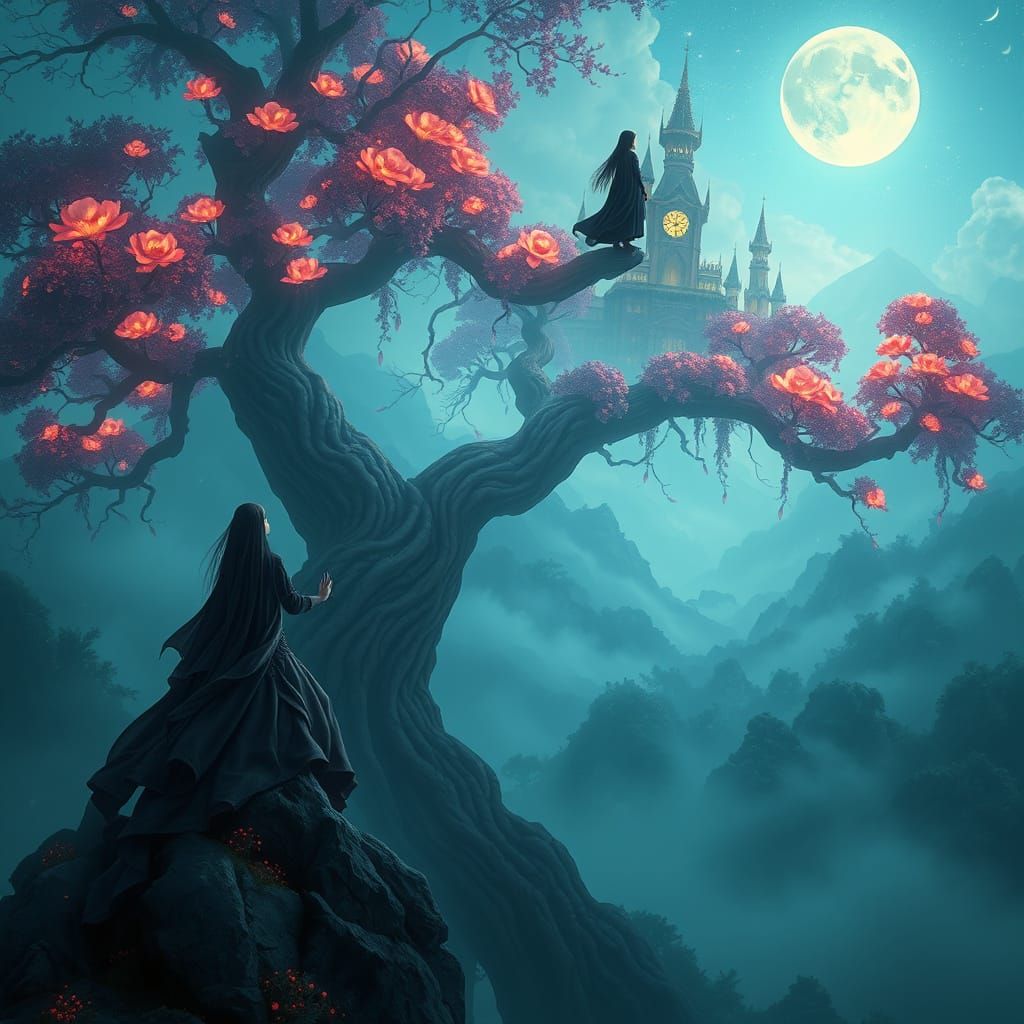 Ethereal Sky City: A Sorceress's Vigil