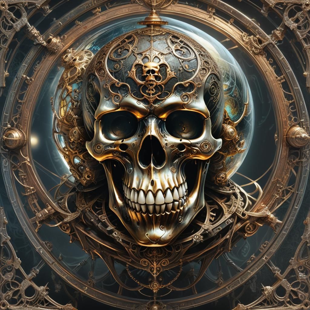 Macabre Copper Skull Orb in Steampunk Style
