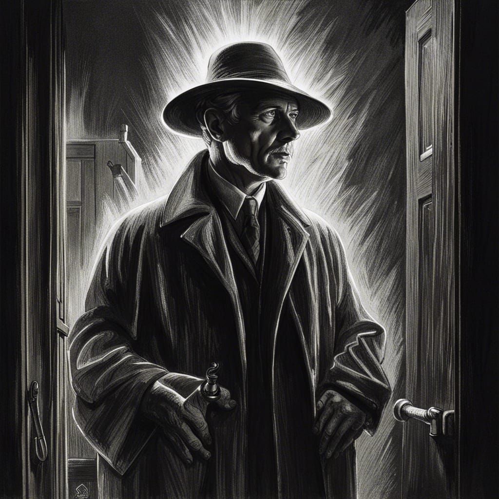 Inspector Phillip Marlow in Noir Pencil Sketch