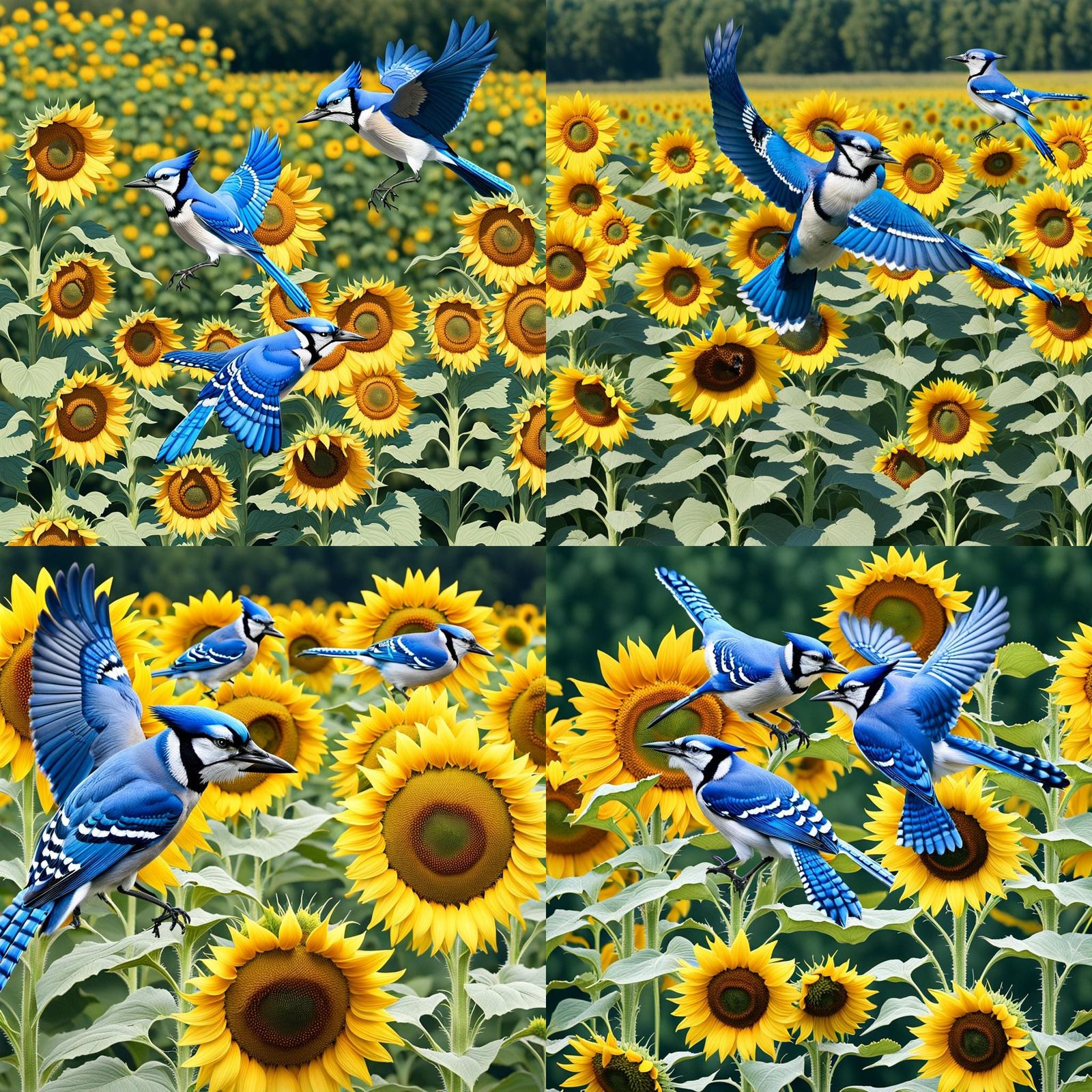 Blue Jays in Sunflower Field
