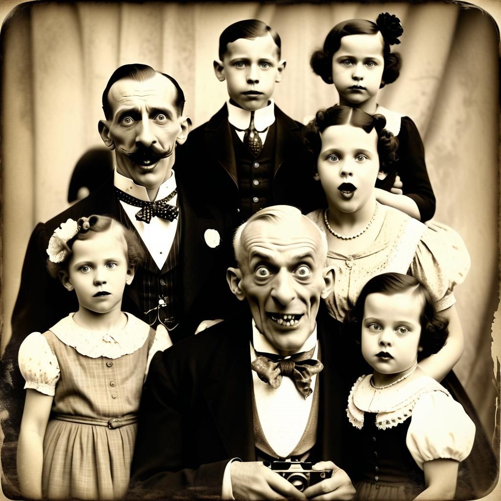 Creepy Weimar Republic Family Portrait in Sepia Tones